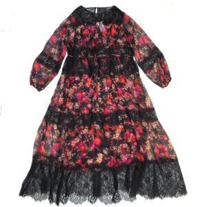 NWT Johnny Was Jade Flora Silk Maxi in Floral Print Lace Trim Dress w/ Slip 2X